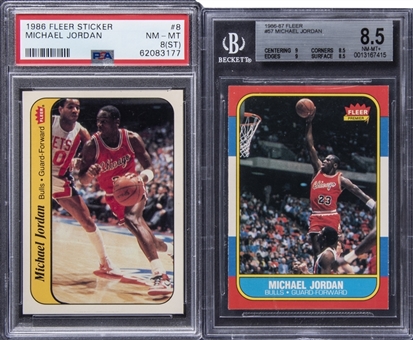 1986/87 Fleer Basketball Complete Set (132) Plus Stickers Set (11) – Including #57 Michael Jordan Rookie Card BGS NM-MT+ 8.5 Example!